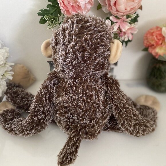 Vintage Pier One 1‎ Imports Brown Hanging Monkey Plush Poseable Animal 26" Bow - Picture 11 of 16